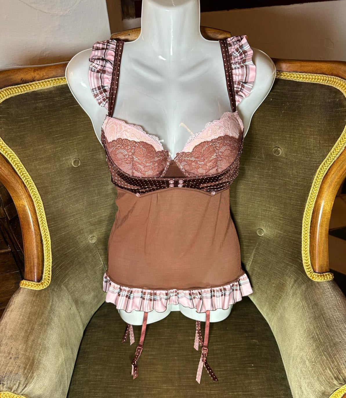 Plaid Mesh Babydoll Corset